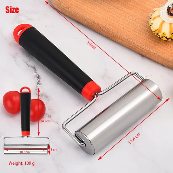 Rolling Pin, Stainless Steel Rolling Pin with Handle, Compatible with Rolling Out Pizza Dough, Biscuits, Fondant (11.6 cm)