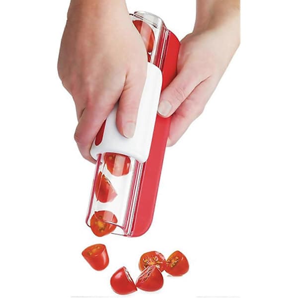 Fruit Slicer, Grape/Cherry/Small Tomato Divider, Fruit Cake Decoration Kitchen Utensil Cooking Tool for Fruit Salad, Vegetable Salad (Red)