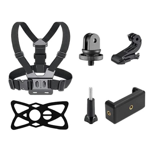 6-i-1 tilbehør til GoPro Hero med brystrem, mobilklemme, etc.