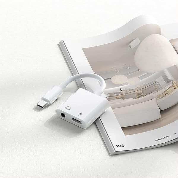 USB C til 3,5 mm hodetelefonkontaktadapter, hurtiglading og musikk Aux-lydkabel