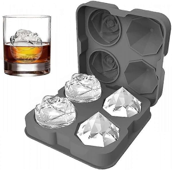 Isterningform, 6,35 cm Isterningforme i Silikone, 2 Huller Rose & 2 Diamant Isboldmaskiner