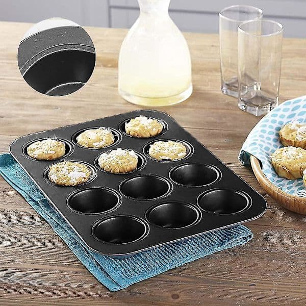 Non-stick muffin tin 12 holes with carbon steel baking pan, round cake pan, Teflon coating, baking sheet, baking tools
