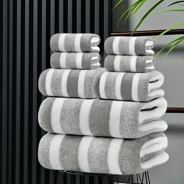 8-dele luksuriøst hotelhåndklædesæt - Superabsorberende, fnugfri, ultrabløde, tofarvede og stribede håndklæder, 2 store badehåndklæder