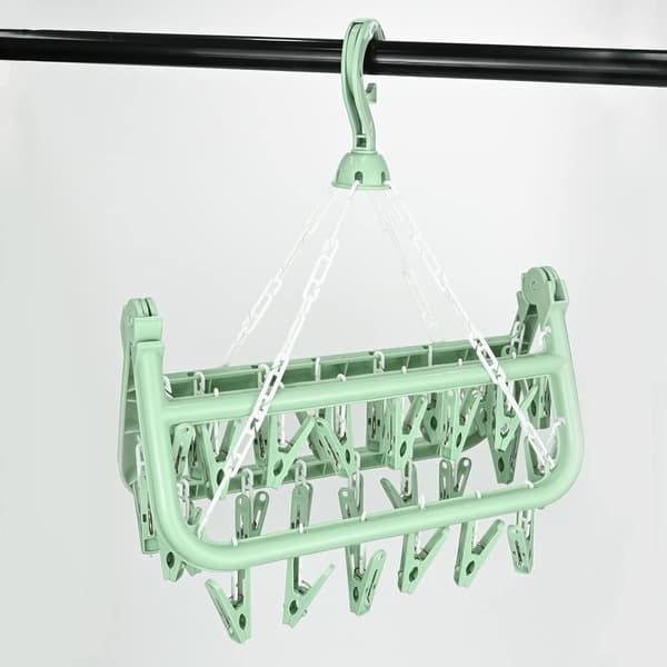 Sock Drying Rack, Hanging Clothes Dryer with 32 Windproof Clips, Foldable Sock Drying Rack Lingerie for Socks, Underwear