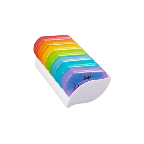 7-day Weekly Pill Organizer 14 Compartments Morning/Evening, Multi-color Mini Pill Box