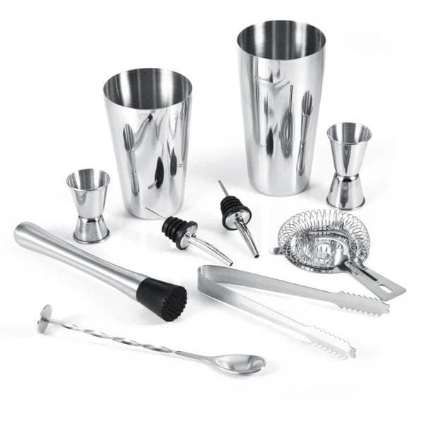10-dels Bartender Kit med Shaker og Tilbehør - Barsett Cocktail Silver silver