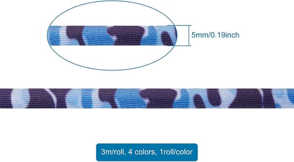 4 rullar 5 mm platt polyester elastisk snöre stretch mjuk kamouflage tyg flätat rep pärltrådar för DIY plagg sömnad smycken tillbehör