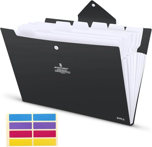Accordion Folder, 8-Pocket Expandable Waterproof PP Document Organizer for Office School Travel, A4 Blue