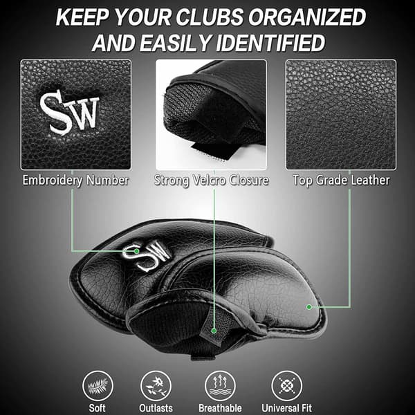 Golf Iron Head Covers, Syntetiskt Läder Headcovers med Nummer, Deluxe Value, Set om 12