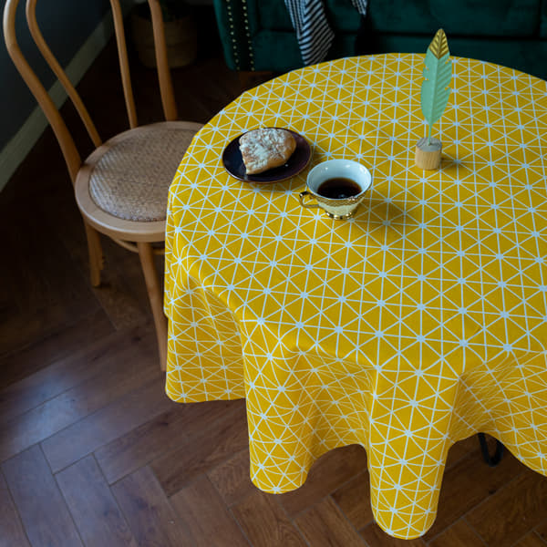 Rund polyester-bomullsduk med en diameter på 140 cm
