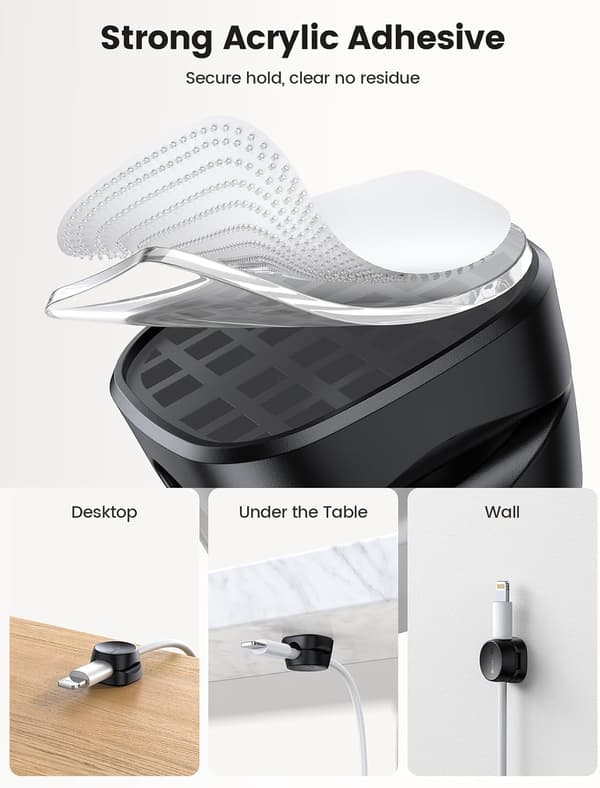 6 Pcs Spring Cable Holders - Residue-Free Cord Management, Cable Holder Organizer Charging Cable Holder Black (8mm)