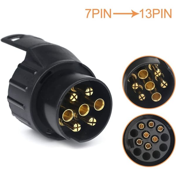 7/13 Adapter til trailerstik 7 til 13 ben trækstik 7-polet til 13-polet til biltrailer, traktor, campingvogn, cykelstativ
