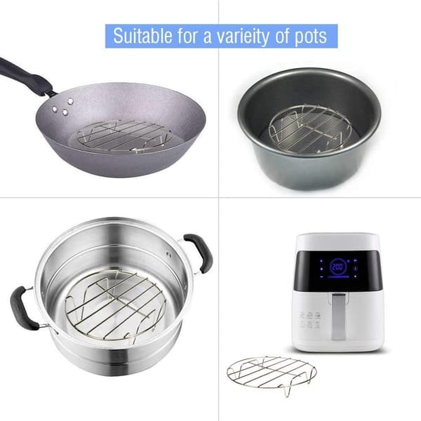 Dampstativ til ovn - 3-pak kølestativer i rustfrit stål 23/25/28cm - Rundt bagegitter til Airfryer