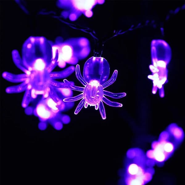 LED Lila Spindel Slinga Ljus Solcellsdriven Spindel Halloween