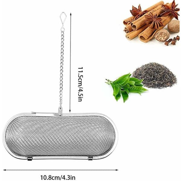 2 stk. løse tefiltre, te-infuser i rustfrit stål, tefilter i rustfrit stål med fine huller, te-infuser med kæde, til løse teer og malede krydderier