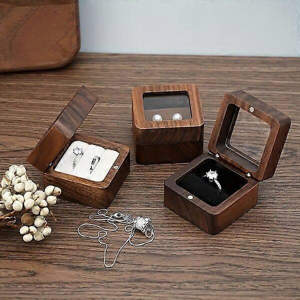 Walnut Ring Box Natural Wood Grain Retro Style Wedding Jewelry Storage Box