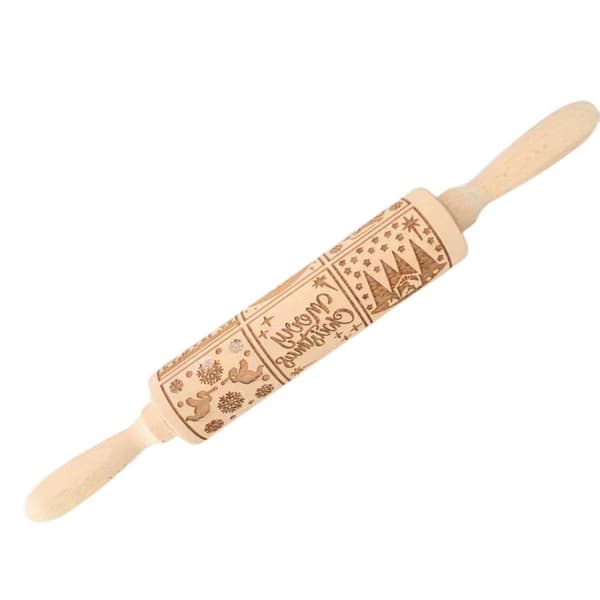 Nativity Scene Wooden Embossing Rolling Pin, Kitchen Baking Tool with Various Patterns