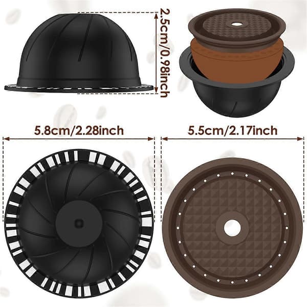 5 Pcs Reusable Vertuo Pods for Nespresso Machine, Coffee Capsule with 2 Silicone Lids, 1 Spoon and Brush