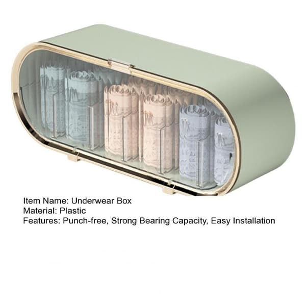 Underwear Storage Box, Socks, Panties, Bras, Wall-Mounted, Multi-Grid, Movable Partition, Dustproof, Capacity, Green
