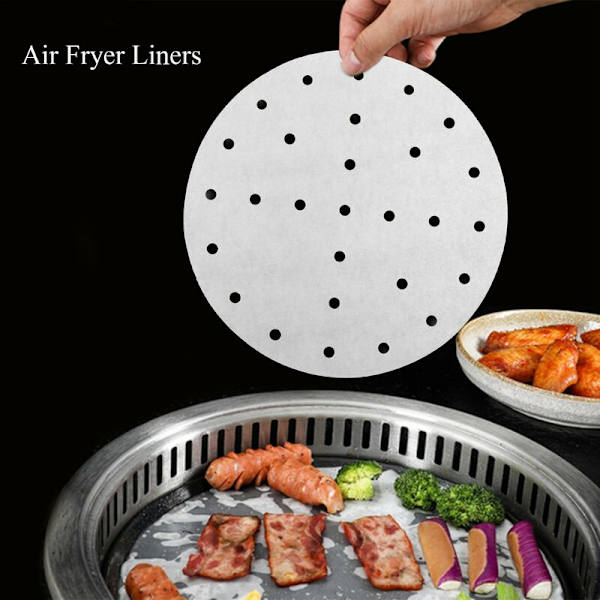 200 st perforerade luftfritös bakplåtspapper, 7 tum runda luftfritös foder, non-stick ångplatta
