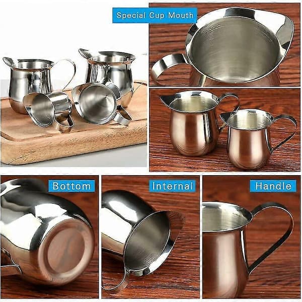 2 stk. 60 ml mælkekande i rustfrit stål, minikander til barista-cappuccino, espresso, fløde og sauce (60 ml)
