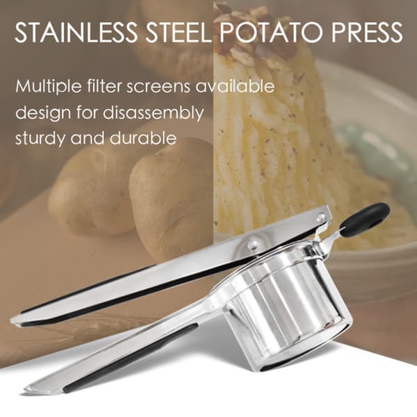 Stainless Steel Potato Masher for Fluffy Mashed Potatoes, Kitchen Utensil with 3 Interchangeable Discs and Silicone Handle, Heavy Duty and Dishwasher Safe