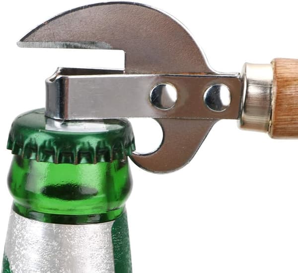 Manuel dåseåbner i rustfrit stål, flaskeåbner, med træhåndtag, 15,5 cm-FO-