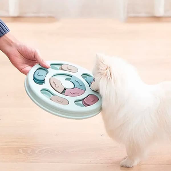 Interactive Round Dog Puzzle for Dogs - Chew-Resistant Durable Pet Game Blue Blue