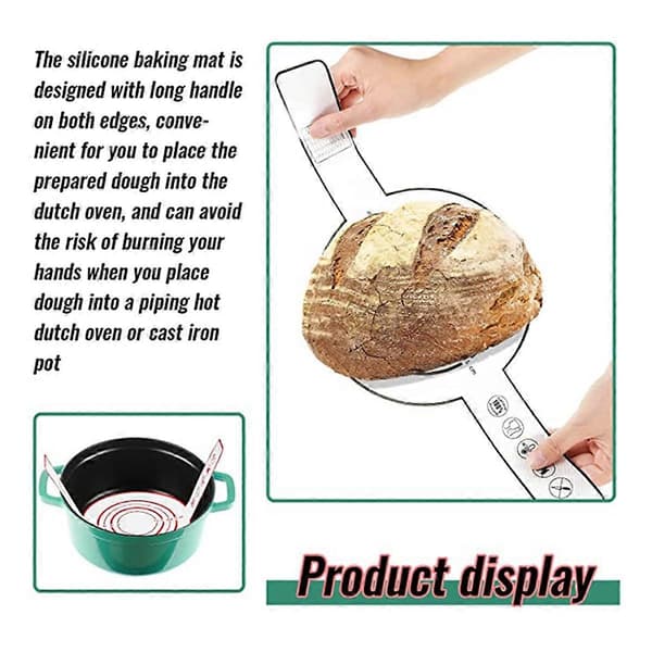 Silicone Baking Mat for Dutch Oven Bread Baking, Non-Stick Baking Mat with Long Handle 8.3 Inch, Reusable