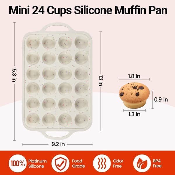 [qg]2-pack mini muffin tin, reinforced frame mini cupcake molds 24 cups non-stick mini muffin silicone molds with handles