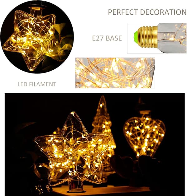 LED E27 Decorative Creative String Light 1.5W Warm White Edison Bulb Decorative Star & Heart Lighting Compatible with Christmas, Party, Wedding