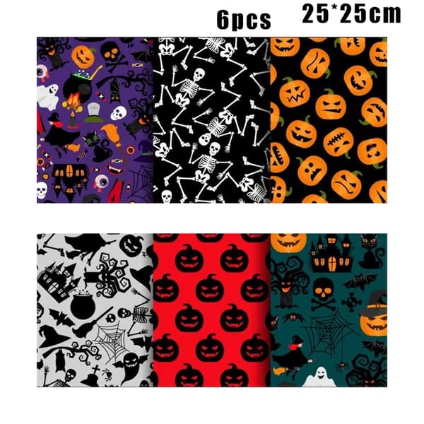 Halloween Pattern Fabric Multipurpose DIY Sewing Fabric Creative Halloween Theme Handmade Accessories 25*25cm 25*25cm