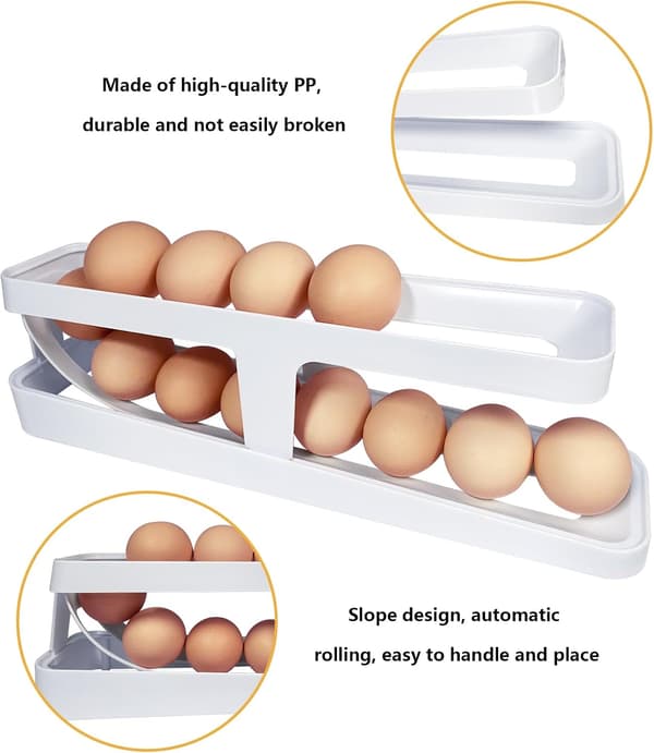 Rolling Egg Tray Egg Holder 2 Layers Rolling Egg Dispenser Automatic Rolling Egg Storage Container Suitable for Kitchen Refrigerator Countertop