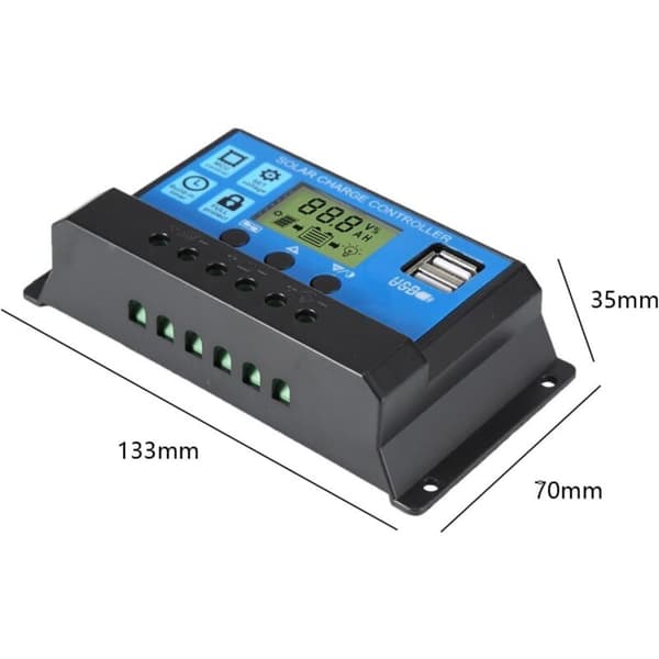 Solar Inverter - 30A Charge Controller - Black - 12V/24V - LCD Display - Home Use - Length: 14 cm / Width: 7.5 cm / Height: 4 cm