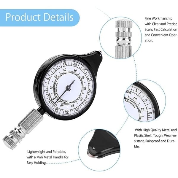 Mini Aluminum Map Meter, Portable, for Outdoor Use, Distance Meter, Map Meter, Tool for Measuring Distances on Maps