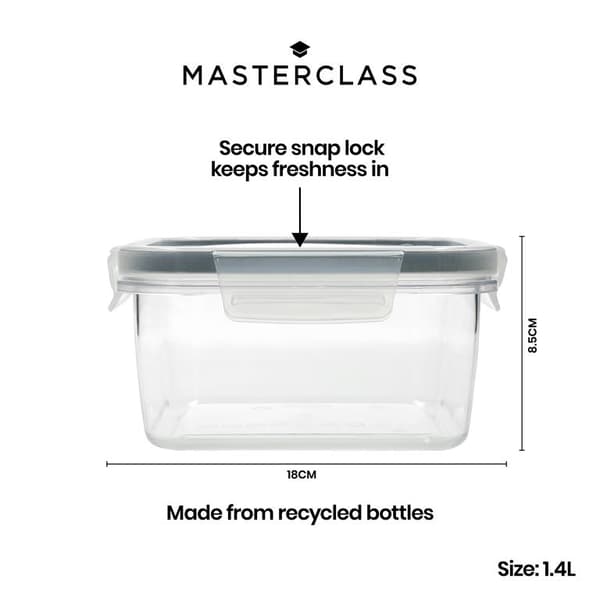 MasterClass Eco Snap matoppbevaringsbeholder - 1,4L kvadratisk
