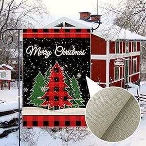 Juletræsflag til udendørs, vinterjuletræsrudemønster, rød