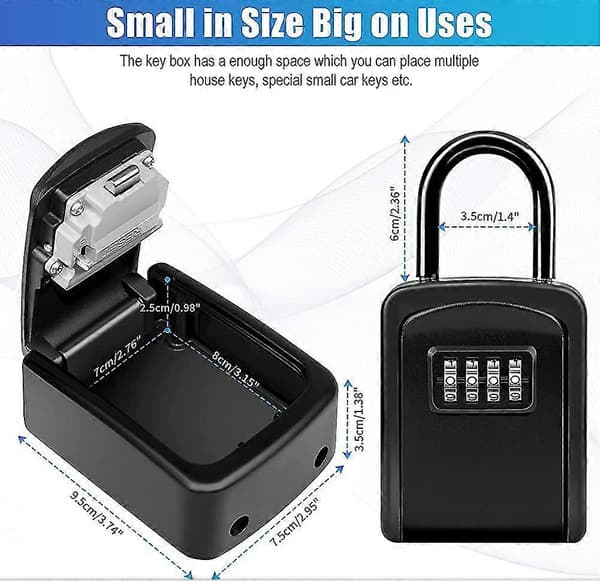 Key Security Box, 4-Digit Combination Key Lock Box with Removable Hook, Resettable