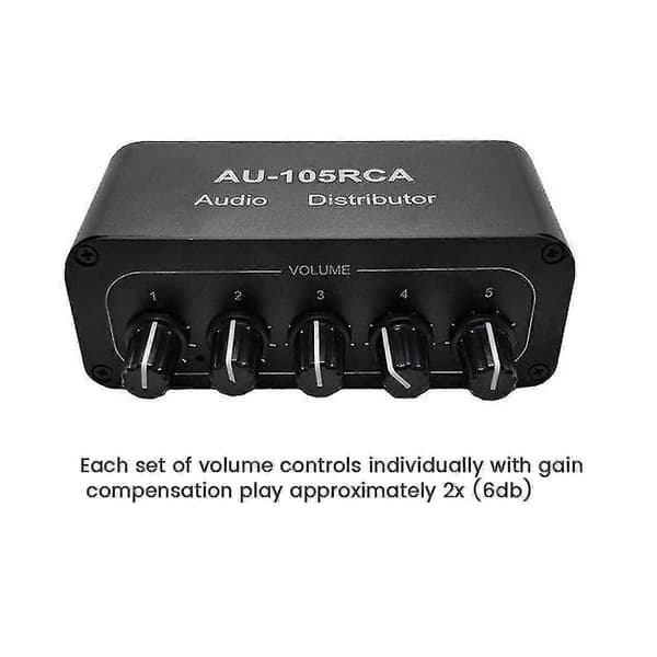 5-channel Audio Distributor Stereo Audio Mixer 1 Input 5 Output RCA Splitter for Power Amplifier Active Audio