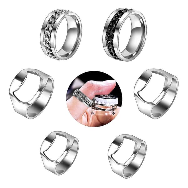 6 stk. Ølring Flaskeåbner Sæt Rustfrit Stål Flaskeåbner Ring Fingerring Ølflaskeåbner Rustfrit Stål - Jxlgv