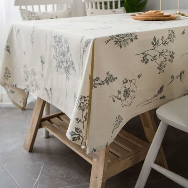 Little Bee Floral Pattern Sketch Fresh Tablecloth Cotton Grey (140×160cm)