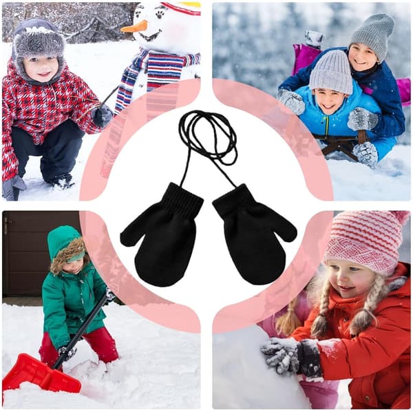 Strikvanter til babyer, varme, vinter, bløde, behagelige, søde sorte - Schwarz