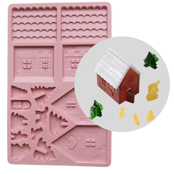 Silikonform for julehusbygging – Bygg ditt eget pepperkakehus Rosa pink