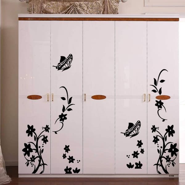 2 Pcs Black Floral Wall Decals PVC Refrigerator Butterfly Removable-FY-