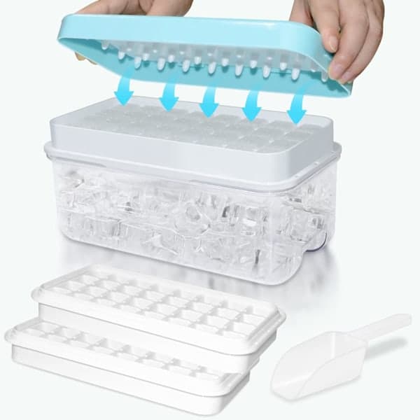 Ice Cube Tray, Food-Grade Ice Cube Molds with Lid, Release All Ice Cubes in One Second, BPA-Free, 64 Ice Cubes (Blue) Blue