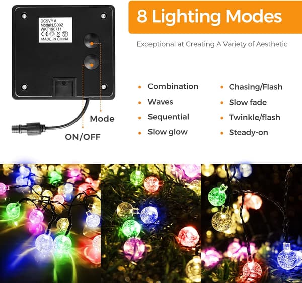 50 LED Solar String Lights, Outdoor and Indoor String Lights, 7M