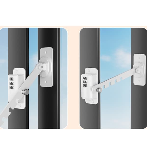 Window Restrictor Lock 2-pack with Ventilation Hook and Combination Lock, ABS+Iron, suitable for sliding glass doors, cabinets, drawers and refrigerators White White 215