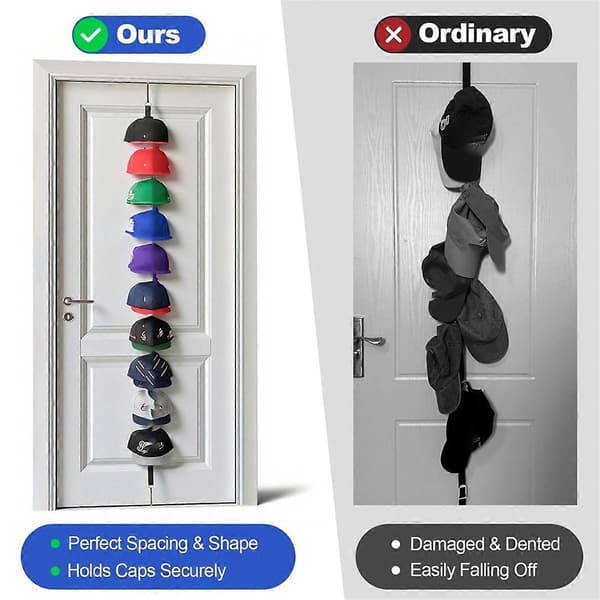 Over-the-Door Hat Rack - Two-Way Hanging Caps with Display Hooks and Hanger, Hat Organizer for Baseball Caps