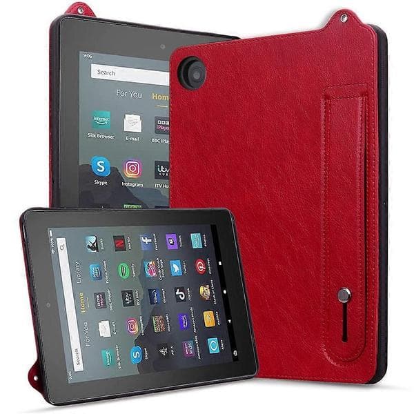 Practical and Beautiful Tablet Case for Fire HD 8 (2018) / (2017) / (2016) / (2015) Hand Strap Kickstand Leather Case