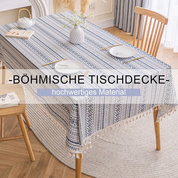 140*200 cm, duk i bomullslin med dusker i bohemsk stil